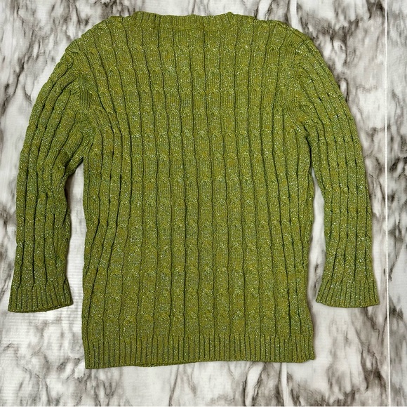 Joseph A Womens Sz L Shimmer Green Fitted Ribbed Scoop Neck Sweater Y2K Festive - Picture 3 of 8